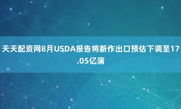 天天配资网8月USDA报告将新作出口预估下调至17.05亿蒲